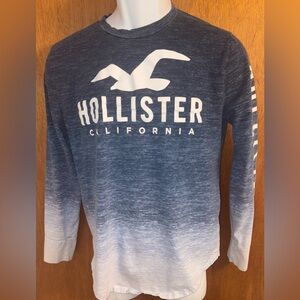 Hollister California Blue/ Gray Ombré Long Sleeve 100% Cotton Tee Shirt Sz. S